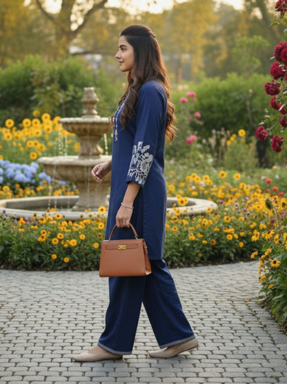 NAVY EDIT- BLUE CHINESE COLLAR CROSS STITCH SET