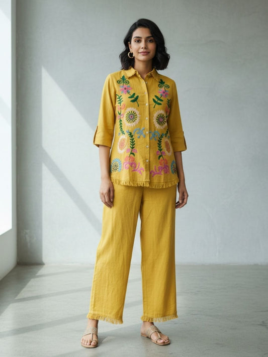 HONEY EDIT- MUSTARD EMBROIDERED FRINGE COORDS