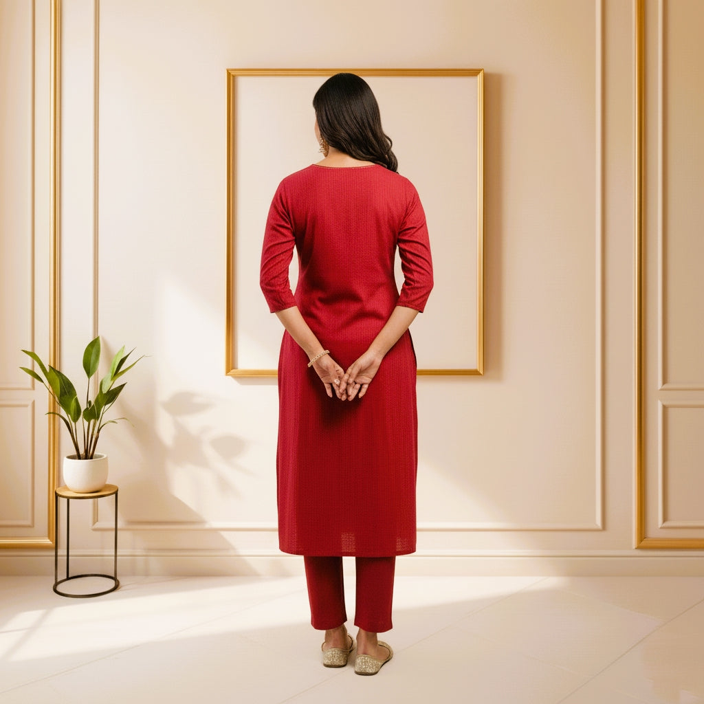 RED ZARI COTTON CHANDERI 2 PC SET