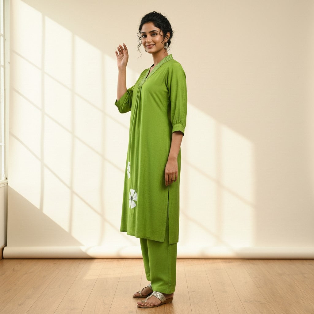 GREEN EMBROIDERED KURTA SET