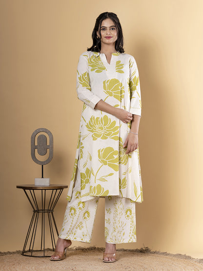 WHITE AND YELLOW PRINTED CLASSIC COORDS SET