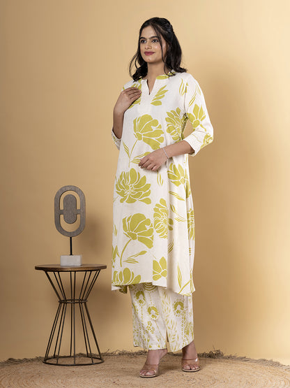 WHITE AND YELLOW PRINTED CLASSIC COORDS SET