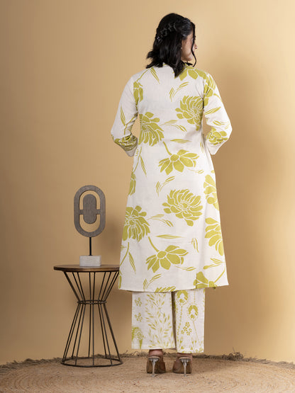 WHITE AND YELLOW PRINTED CLASSIC COORDS SET