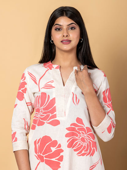 WHITE AND BABY PINK PRINTED COORDS SET