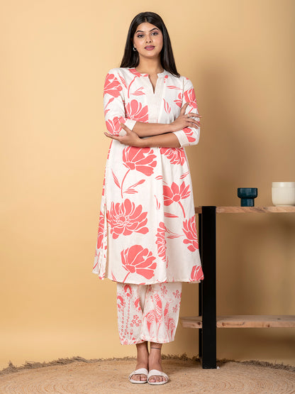 WHITE AND BABY PINK PRINTED COORDS SET