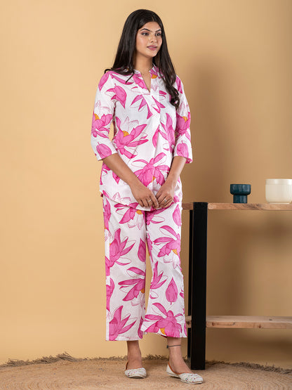 PINK AND WHITE PRINTED COORDS SET