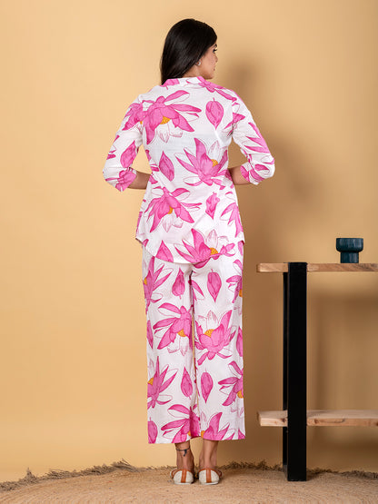 PINK AND WHITE PRINTED COORDS SET