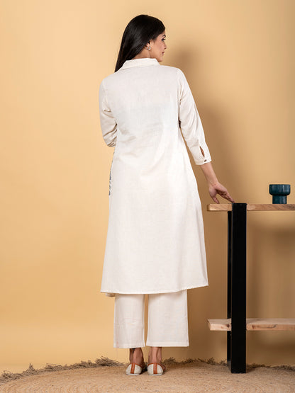 WHITE COORDS SET WITH ELEGANT BULE EMBROIDERY