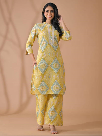 YELLOW PRINTED COORDS SET