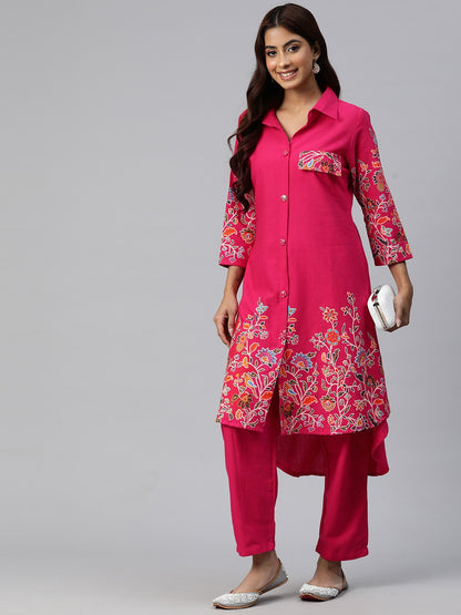 Pink Printed Kurta Style Coords with Flap