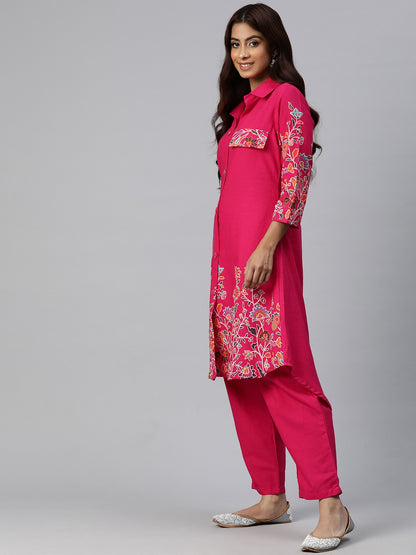 Pink Printed Kurta Style Coords with Flap