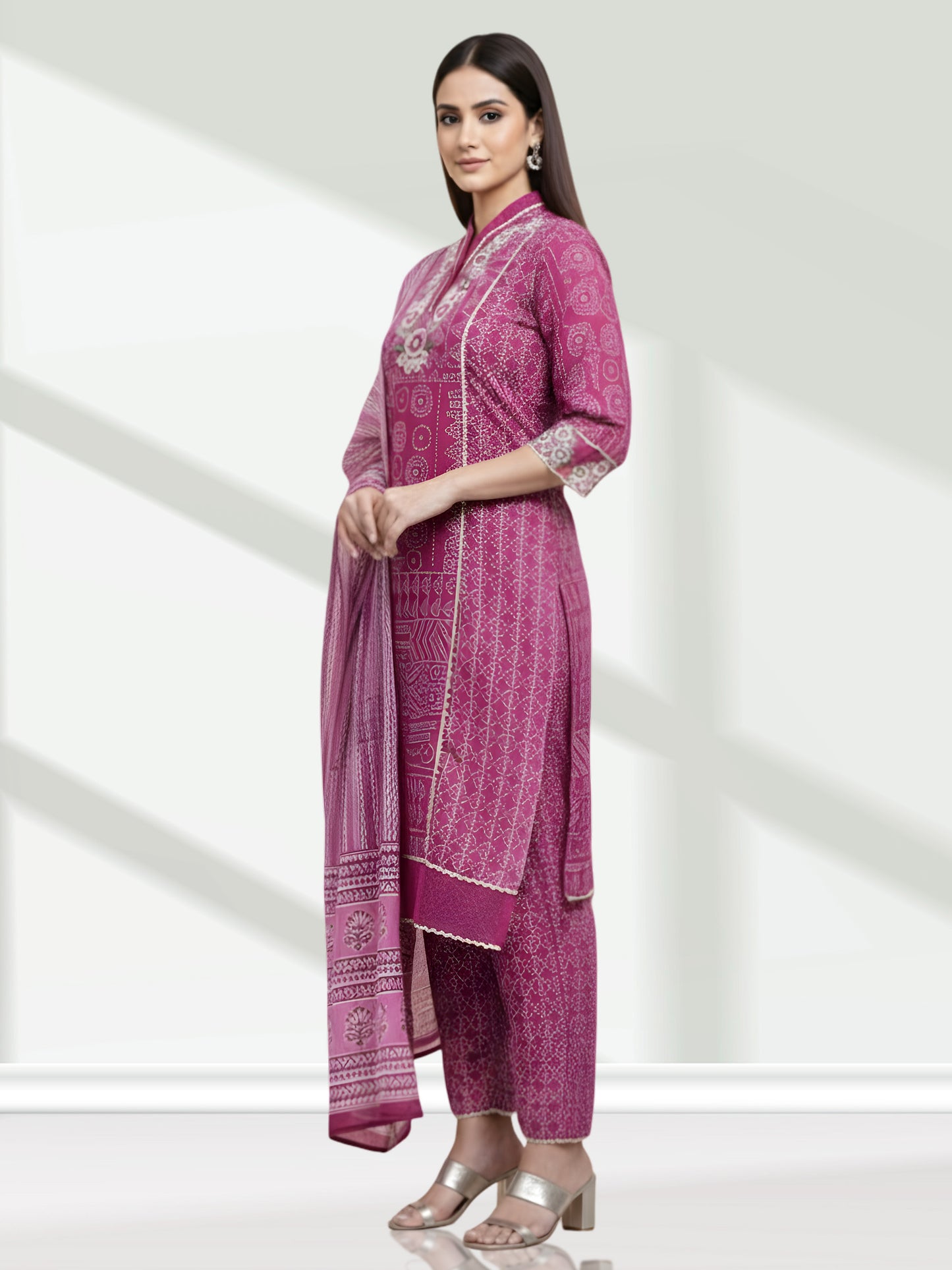 PINK BANDHEJ KURTA SET