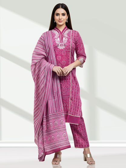 PINK BANDHEJ KURTA SET