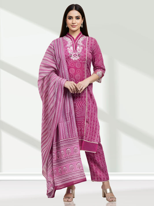 PINK BANDHEJ KURTA SET
