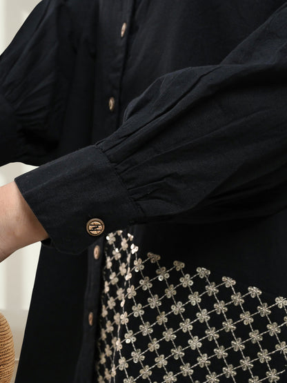 RuAK EDIT OVERSIZED BLACK BUTTON-DOWN SHIRT