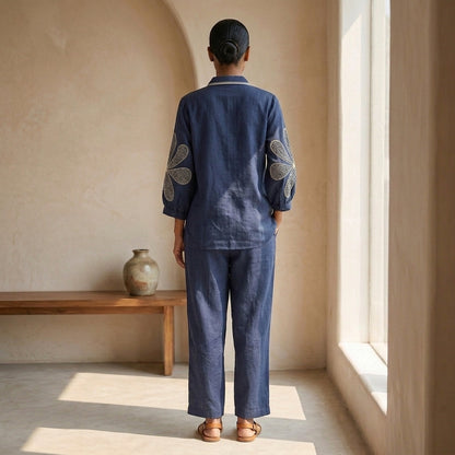 Blue Floral Embroidered Co-ord Set - Full Look