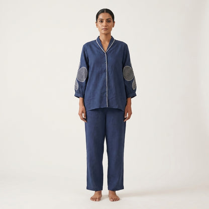 Blue Floral Embroidered Sleeve Cotton Co-ord Set - Ruak Edit