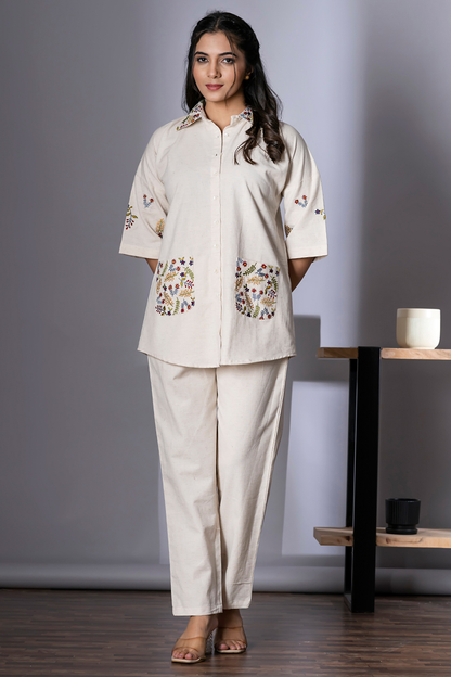 OFF WHITE ELEGANT COTTON COORDS SET