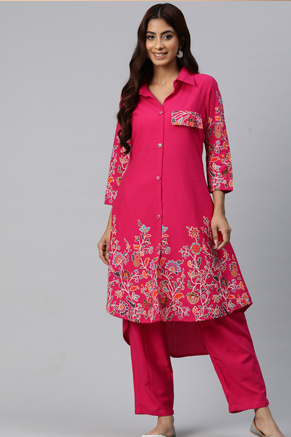 Pink Printed Kurta Style Coords with Flap