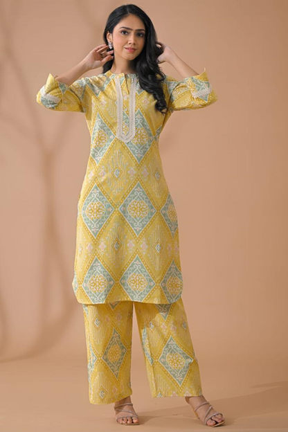 YELLOW PRINTED COORDS SET