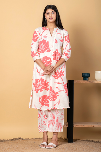 WHITE AND BABY PINK PRINTED COORDS SET